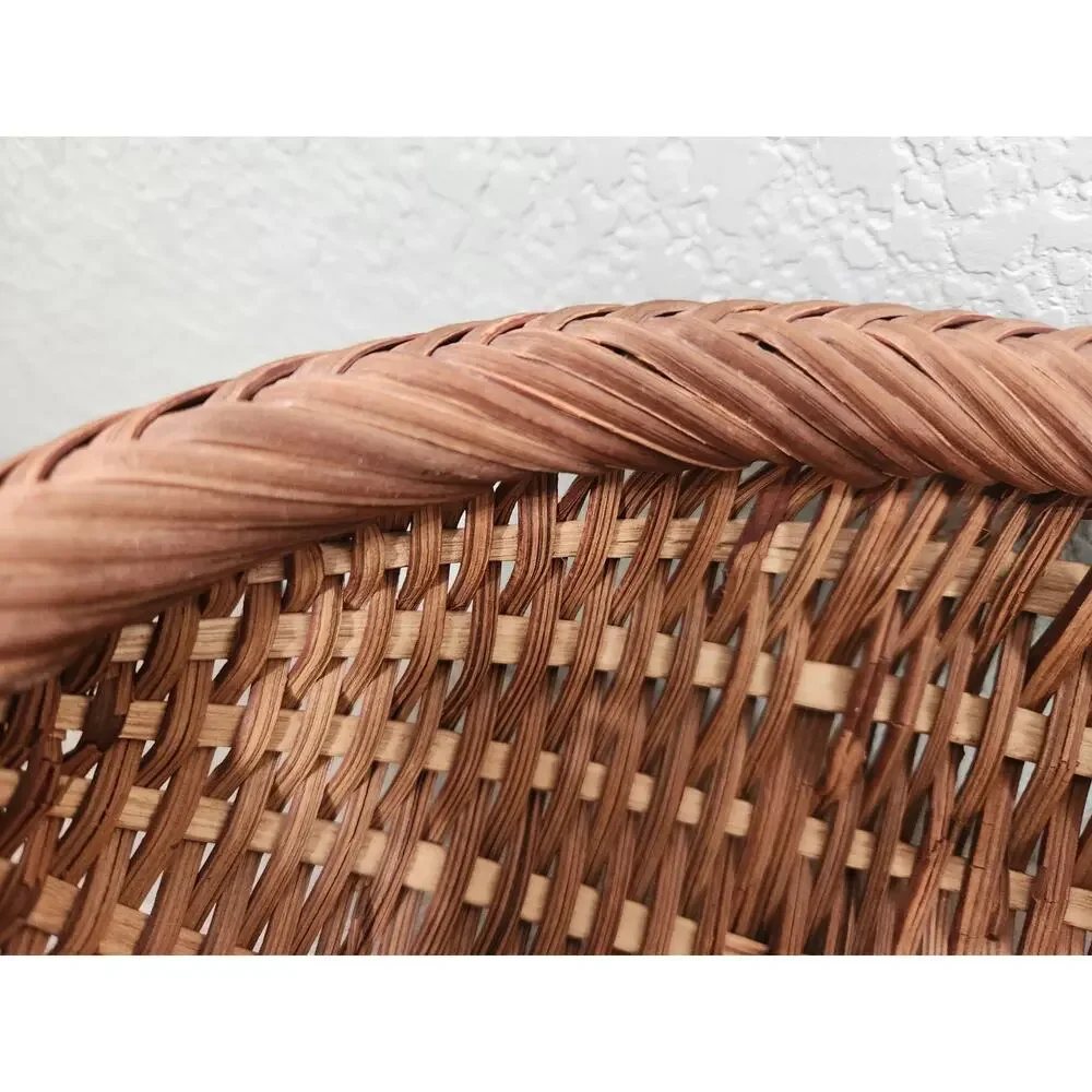 Handwoven Footed Oval Round Basket Natural Wicker Rustic Farmhouse Decor 12 Inch